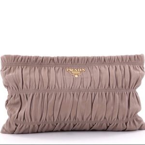 Prada Napa Gaufre Clutch In Nude